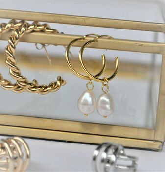 Classic Fresh Water Pearl Hoop Earrings Gold Plated, 4 of 8