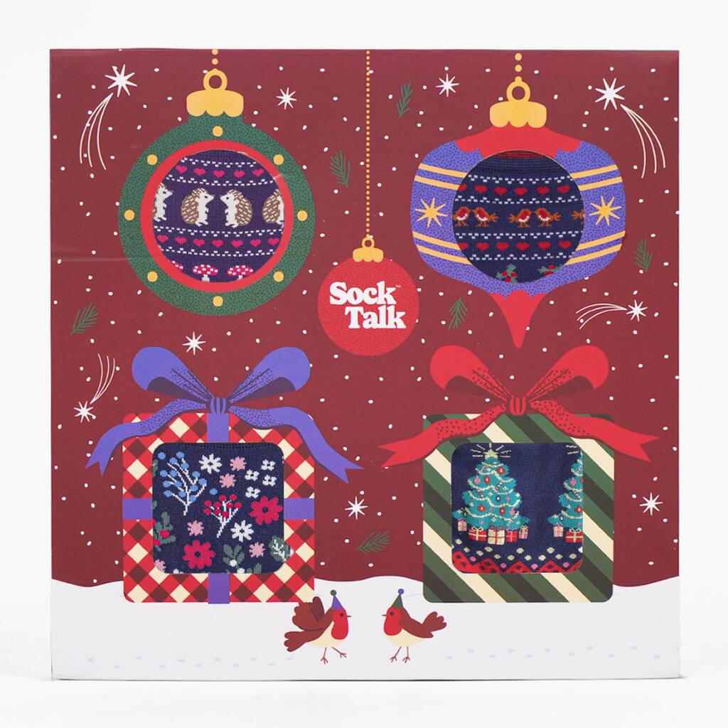 Woodland Animals Bamboo Socks Christmas Gift Set Four Pack, 1 of 3