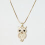 Silver Gold Rose Gold Sparkly Owl Pendant Necklace, thumbnail 1 of 7