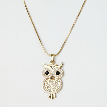 Silver Gold Rose Gold Sparkly Owl Pendant Necklace, 2 of 7