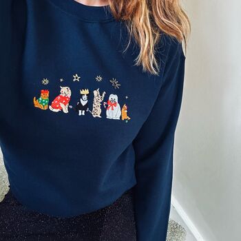 Christmas Cats Embroidered Sweatshirt, 6 of 9