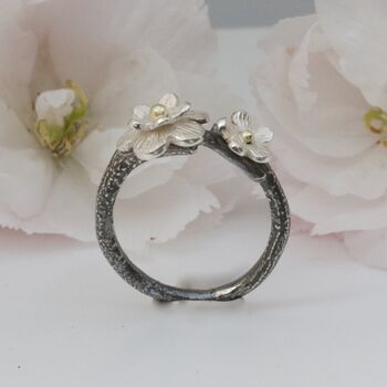 Cherry Blossom Botanical Flower Ring, Silver And Gold, 3 of 4