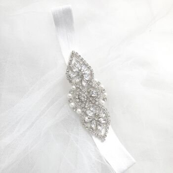 Estelle Deco Diamante And Pearl Wedding Garter, 6 of 9
