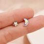 Sterling Silver Mismatched Moon And Star Aurora Crystal Stud Earrings, thumbnail 3 of 12