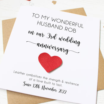 3rd Wedding Anniversary Card With Leather Heart, 3 of 6