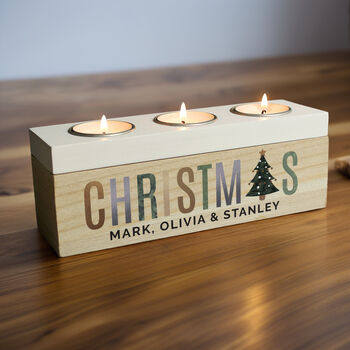 Personalised Christmas Tree Triple Tea Light Box, 2 of 4