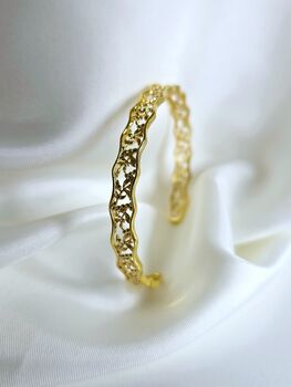 16 K Gold Floral Cut Out Adjustable Cuff Bracelet Hollow Vine Design Elegant Gold Plated Filigree Bracelet Gift For Her, 7 of 9