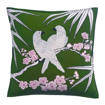 Bamboo Birds Embroidered Chinoiserie Cushion, 3 of 3