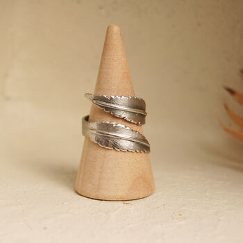 Double Feather Boho Hug Ring In Silver, 6 of 7