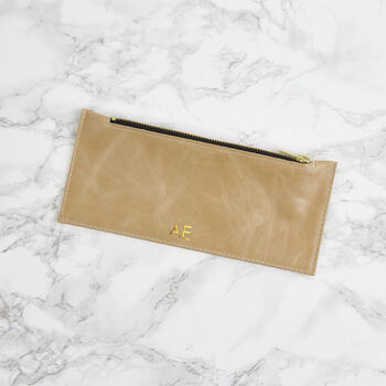Latte Vintage Leather Pencil Case , Personalised, 2 of 3