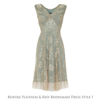 Bespoke Bridesmaid Dresses In Platinum And Powder Lace, 3 of 10