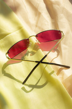 Hot Pink Rimless Rectangle Colour Tint Sunglasses, 5 of 6