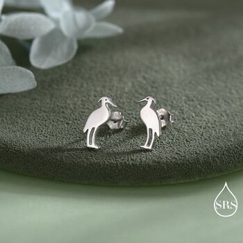 Grey Heron Bird Stud Earrings In Sterling Silver, 5 of 11