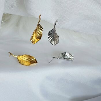 Textured Leaf Stud Earrings In 16 K Gold And 925 Sterling Silver, 12 of 12