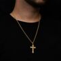 Mens Gold Plated Vintage Cross Necklace Steel Pendant, thumbnail 1 of 10