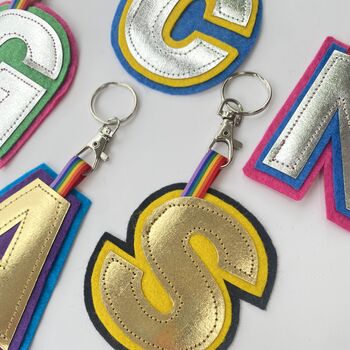Two Tone Vegan Leather Letter Rainbow Keyring, 3 of 9