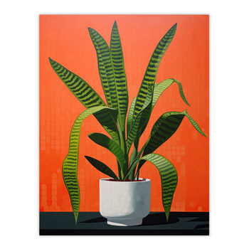 Striking Snake Plant Bright Orange Green Wall Art Print, 6 of 6