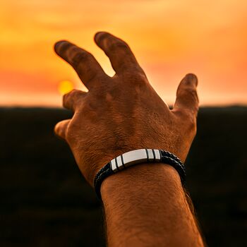 Men's Adjustable Black Leather Bracelet | Genuine Thick Double 6mm Woven Leather With Stainless Steel Snap Clasp, 2 of 6