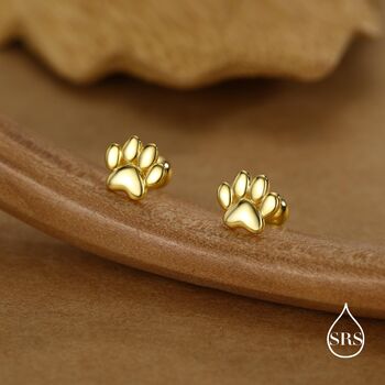 Sterling Silver Paw Print Screw Back Stud Earrings, 4 of 11