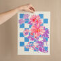 Flowers On Checks Riso Print, thumbnail 2 of 5