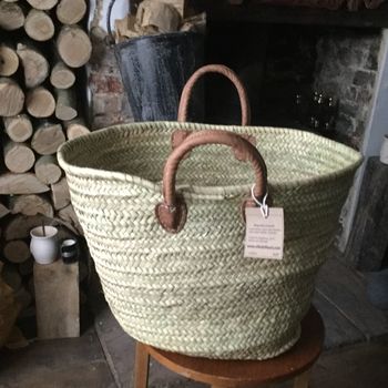 Large French Market Basket Short / Long Leather Handles, 6 of 10