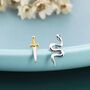 Mismatched Sword And Snake Stud Earrings In Sterling Silver, thumbnail 1 of 9