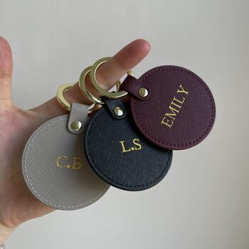 Personalised Saffiano Leather Circle Key Chains Key Rings, 4 of 4