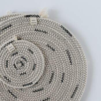 Mono Patterned Rope Dining Placemat And Coaster Set, 2 of 5