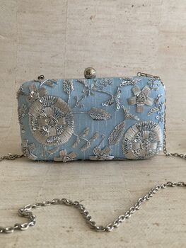 Blue Embroidered Rectangular Clutch Bag, 5 of 9