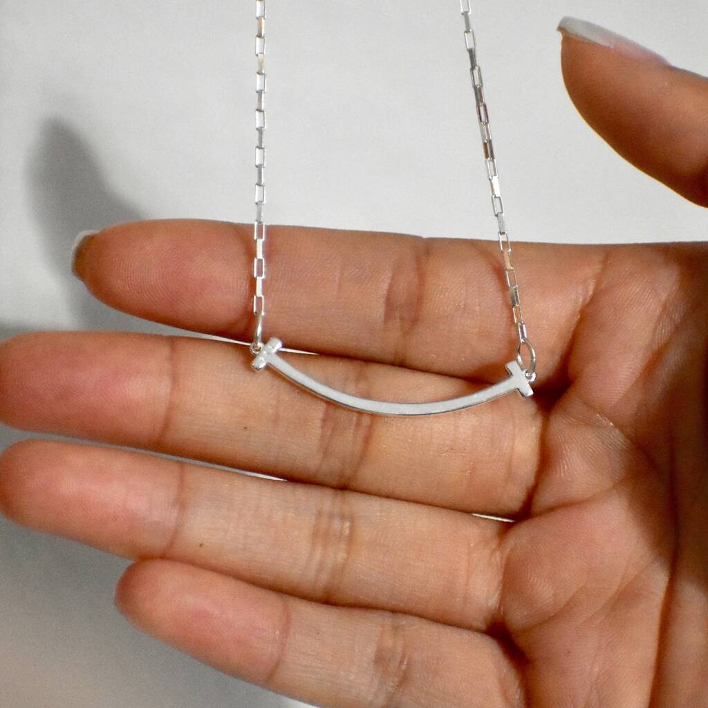 Smile Pendant Necklace In Sterling Silver By Jiya Jewellery