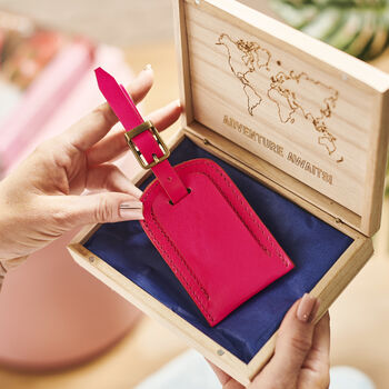 Personalised Leather Luggage Tag With Wooden Gift Box, 3 of 7