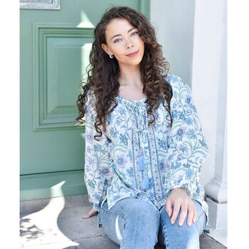 Block Printed Lilac Floral Cotton Blouse 'Cassidy', 3 of 5