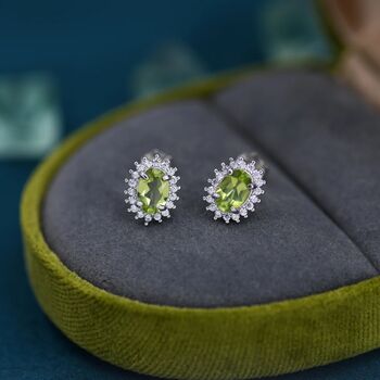 Genuine Peridot Green Crystal Stud Earrings, 3 of 12