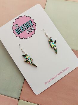 Small Aqua Glitter Lightning Bolt Earrings / Electric Blue Jewellery Vibrant Bolt Statement/ Small Aqua Statement, 2 of 5