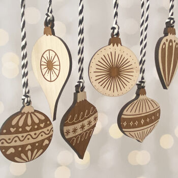 Mini Wooden Bauble Christmas Decorations, 2 of 3