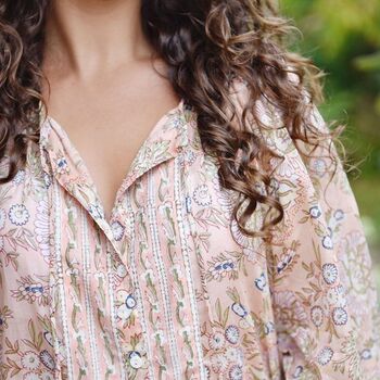 Block Printed Peach Floral Cotton Blouse ' Cora', 3 of 5