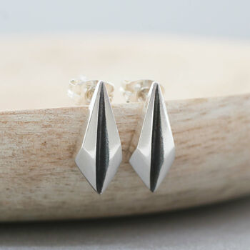 Geometric Earrings. Silver And Black Art Deco Studs, 3 of 9