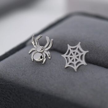 Spider And Web Stud Earrings In Sterling Silver, 4 of 11