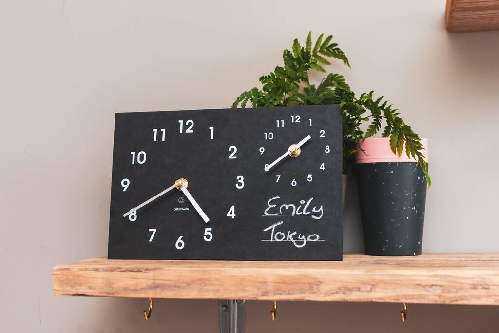 Black Dual Time Zone Clock Made From Recycled Paper By Circular&Co