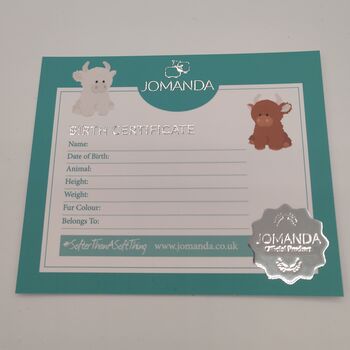 Birth Certificate Baby Highland Cow, Boxed, Gift, 4 of 4