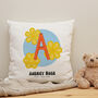 Crochet Alphabet Personalised New Baby Cushion, thumbnail 1 of 3