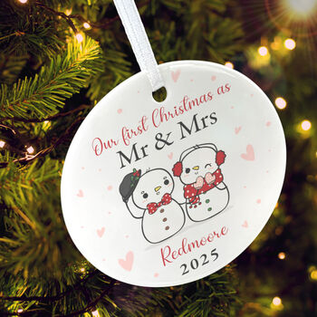 Couples Snowman Ceramic Disc Hanging Decoration Bauble + Gift Box, 6 of 7