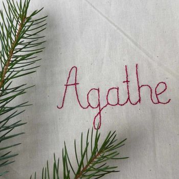 Personalised Hand Embroidered Christmas Drawstring Sack, 6 of 9