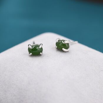 Genuine Green Japer Jade Oval Stud Earrings, 2 of 10