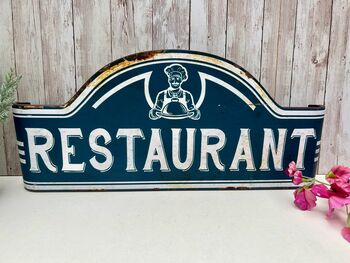 46cm French Blue Metal Restaurant Sign For Kitchen Decor Gift, 4 of 8