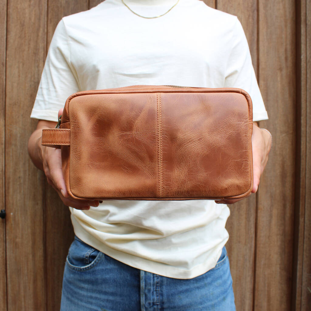 'Stanley' Men's Leather Wash Bag In Tan, 1 of 9