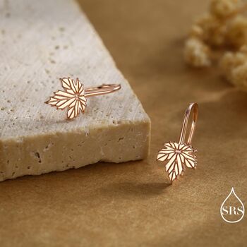Dainty Maple Leaf Drop Hook Earrings In Sterling Silver, 4 of 11