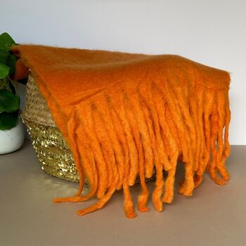 Super Soft Chunky Tassel Scarf In Orange, 2 of 3