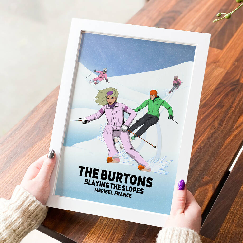 Personalised Cartoon Skiing Family Print, 1 of 7