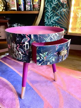 Pink And Navy Round Wooden Bedside Table, 4 of 4
